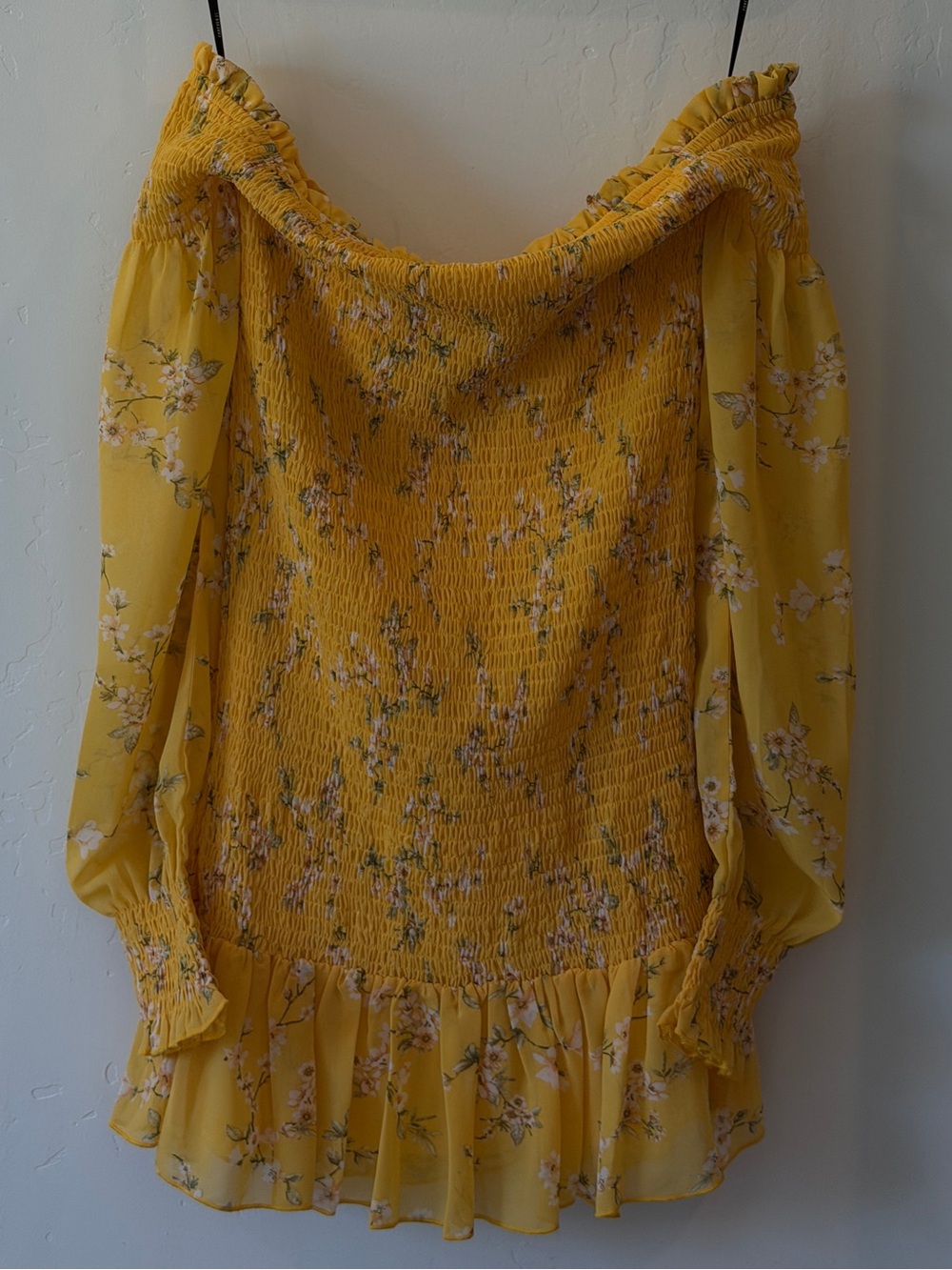Yellow Floral Off-Shoulder Smocked Women’s Top